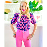 Puff Sleeve Contrast Collar Damien Heart Top