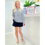 Navy Stripe Embroidered Hearts Terry Knit Chelsie Top