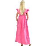 Flamingo Pink Linen Ruffle Shoulder Naples Dress w/ Pockets
