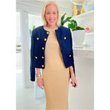 Gold Button Pointed Navy Tweed Clementine A-Line Dress & Jacket (sold separately)