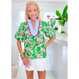 Green & Pink Scalloped Neckline Breakers Top