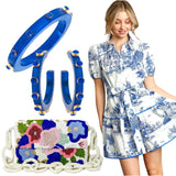 Piped Cotton Toile Charlotte Dress with Optional Belt