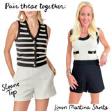 Black & White Gold Button Thin Knit Sloane Top