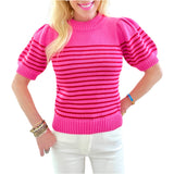 Pink & Red Knit Puff Sleeve Laguna Top