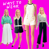 White w/ Black Contrast Knit Walker Top