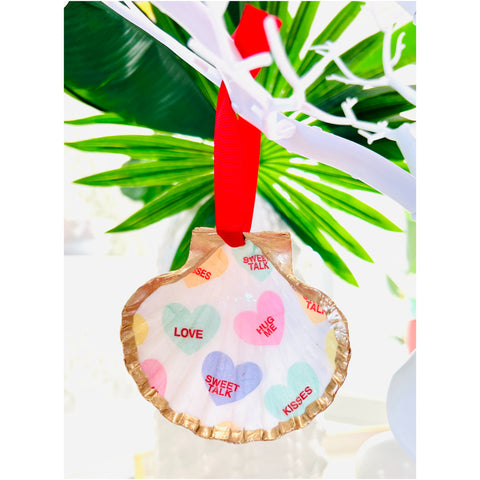 Hand Painted Gold Leafed Valentines Seashell Ornaments