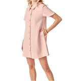 Pink Textured Gold Button Front Janna Dress with Pockets