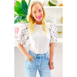 Confetti Embroidered Puff Sleeve Aria Top