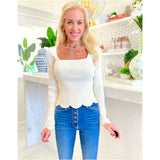 Ivory Scalloped Knit Callo Top