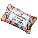 Needlepoint “Caviar & Cash” Pillow w/ Velvet Back