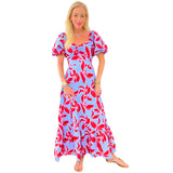 Bow Back Blue & Red Cotton Helmsley Dress