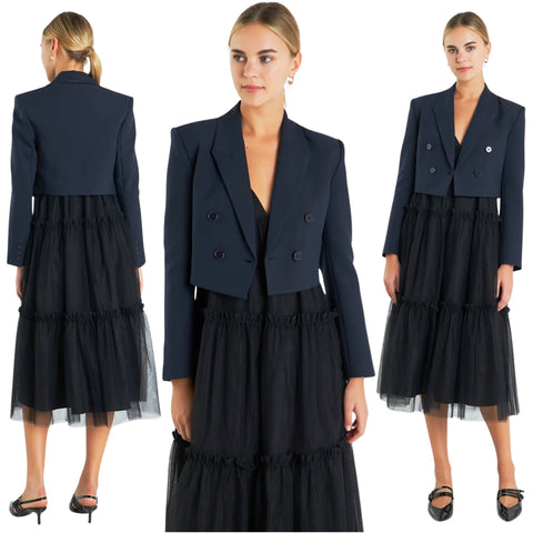 Navy Cropped Mena Blazer