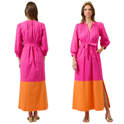 Pink Orange Cotton Mayfield Dress w/ Pockets & Optional Belt