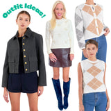 Embroidered Argyle Knit Tank & Gold Button Cardigan Jacket