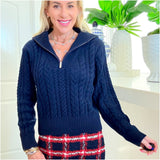 Navy Cable Knit Zip Front Nantucket Sweater