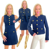 Gold Button Pointed Navy Tweed Clementine A-Line Dress & Jacket (sold separately)