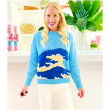 Blue Terrycloth Wave Soft Knit Oceana Sweater