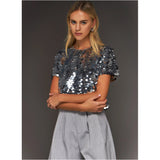 Silver Sequin Disc Holiday Top