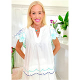 Scalloped Floral Embroidered Cotton Dara Top