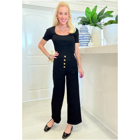 Black Gold Button High Waist Jennifer Pants