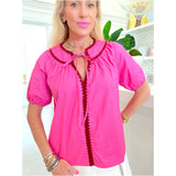 Pink & Red Embroidered Annie Top