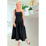 Black Drop Waist Mallory Dress w/ Pockets