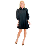 Black Pleated Back Puff Sleeve Dillon Dress