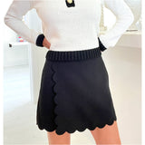 Black Scalloped Edge & Hem High Waisted Hess Skort