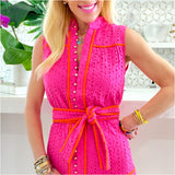 Pink & Orange Embroidered Gold Button Payton Dress w/ Optional Belt