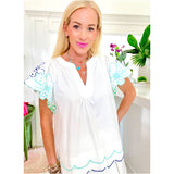 Scalloped Floral Embroidered Cotton Dara Top