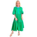 Green & Turquoise Trim Cotton Sadie Dress