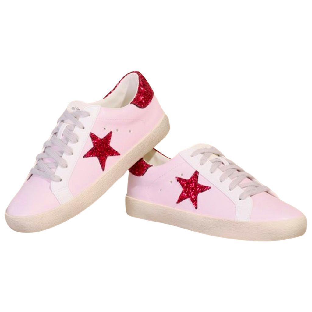 Handcrafted Sherpa Lined Pink & Red Glitter Star Sneakers - James Ascher