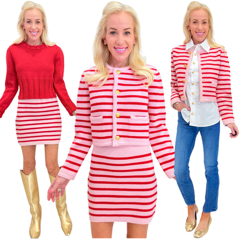 Pink Red Stripe Knit Janna Skirt & Jacket (sold separately)