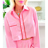 Pink & Red Piped Pajama Set