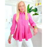 Pink Poplin Peplum Muffie Top