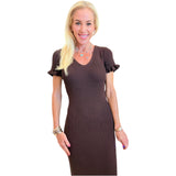 Chocolate Ruffle Knit Lagos Dress