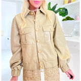 Beige Butter Soft Leather & Gold Button Cruise Jacket