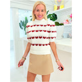 Ivory & Red Hearts Puff Sleeve Amore Sweater