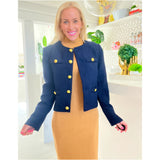 Gold Button Pointed Navy Tweed Clementine A-Line Dress & Jacket (sold separately)