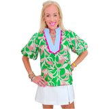 Green & Pink Scalloped Neckline Breakers Top