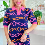 Navy Pink & Orange Knit Knowles Dress