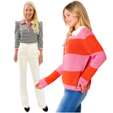 Pink & Orange Sherby Sweater w/ Ivory Contrast