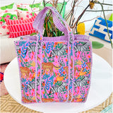 (13 Colors) Quilted Block Print Tote Bags