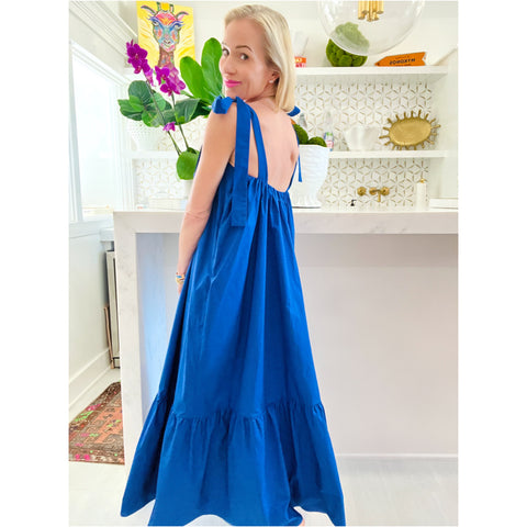 Royal Blue Cotton Bow Shoulder Santos Dress