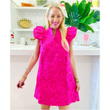 Metallic Pink Woven Flutter Sleeve Sadie Shift Dress