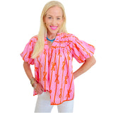 Pink & Orange Bow Print Cotton Hilton Top