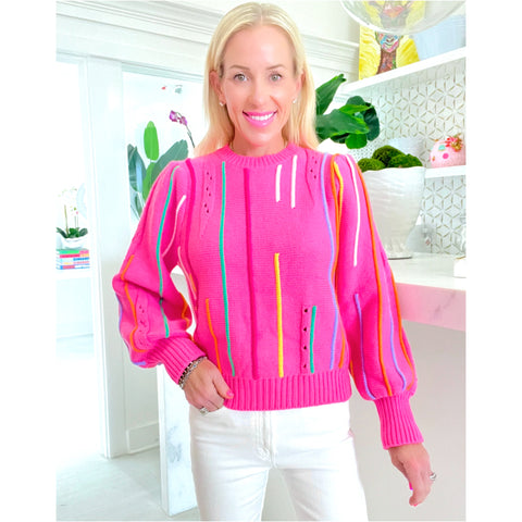 Pink Embroidered Confetti Stripe Anson Sweater