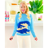 Blue Terrycloth Wave Soft Knit Oceana Sweater