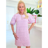 Pink Textured Gold Button Braydon Dress