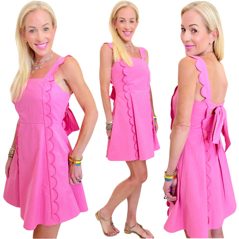 Pink Scalloped BOW Back Cotton Elle Dress